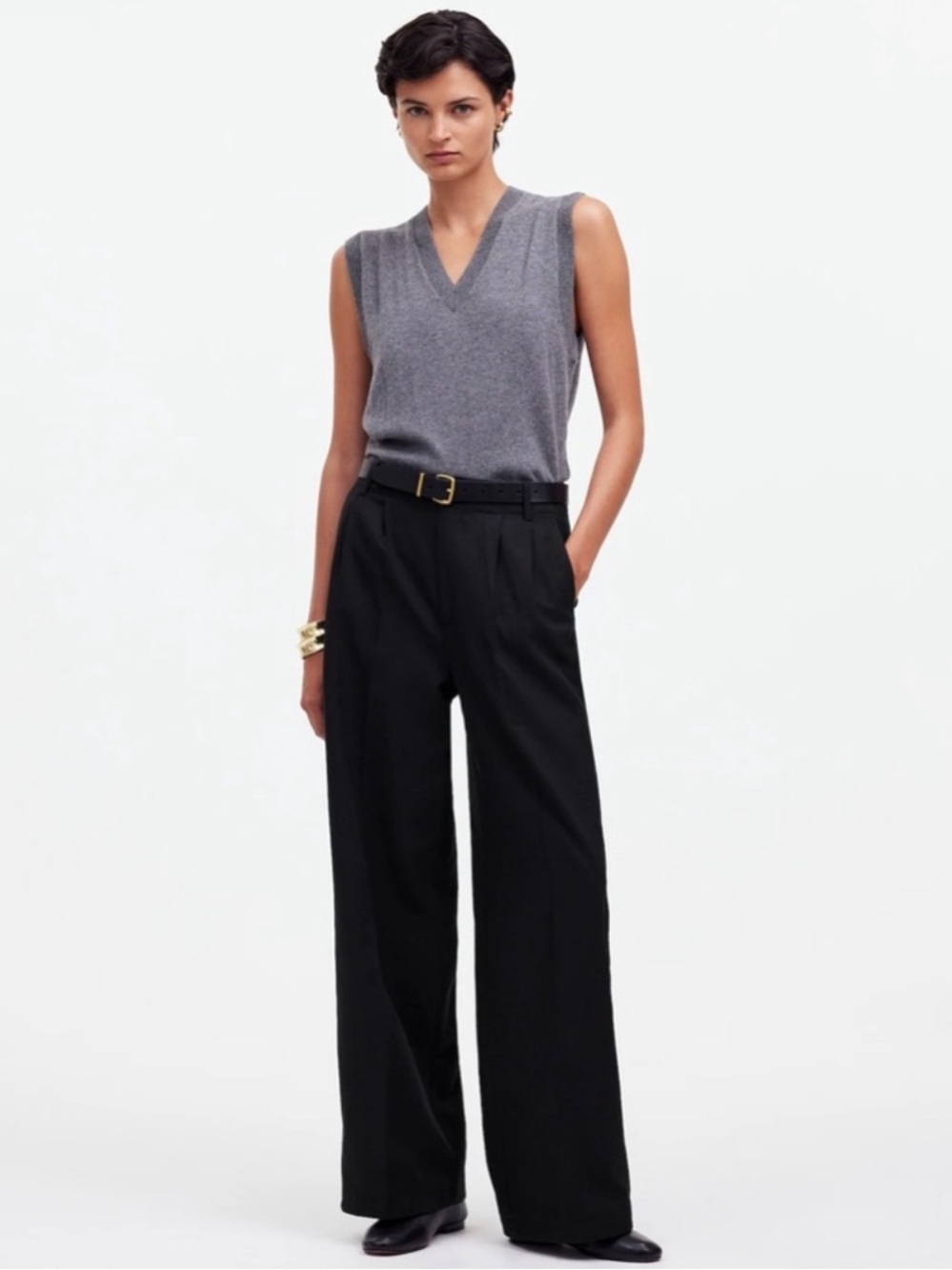 MADEWELL The Petite Harlow Wide-Leg Pant in Drapey Twill True Black Size 12P